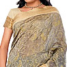 Buff and Slate Gray Color Cotton Silk Saree